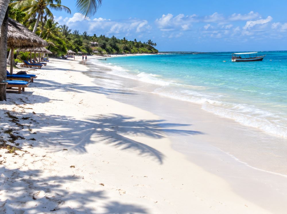 White sand beach with turquoise water at Diani Beach